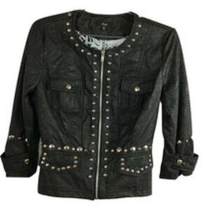 Sele Black Faux Leather Studs Moto Jacket Small